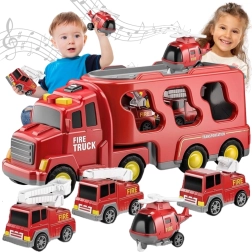 Ensemble de pompiers WOOPIE – camion de transport et 4 véhicules avec lumières et sons