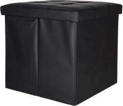 Tabouret de rangement pliable en simili cuir 38 × 38 × 36 cm noir
