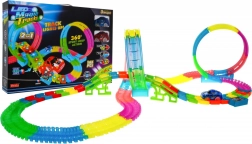 Circuit de course lumineux pour enfants 3+ avec petites voitures LED, loopings 360°, dénivelés, 166 pièces