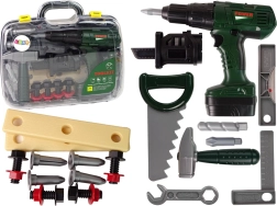 Ensemble d'outils pour enfants avec mallette et perceuse verte à piles