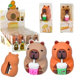 Taille-crayon capybara avec gobelet, scolaire et de bureau, marron