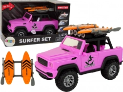 voiture tout-terrain rose 1:14 avec set de surf et moteur à inertie