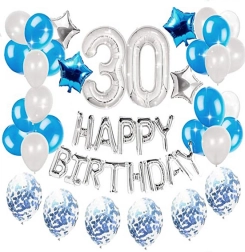 Ensemble de ballons pour le 30e anniversaire - argent - bleu
