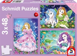 Puzzle SCHMIDT princesse, fée et sirène 3×48 pièces