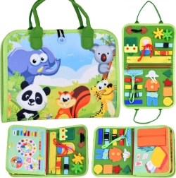 Livre textile Montessori de manipulation avec animaux et horloge