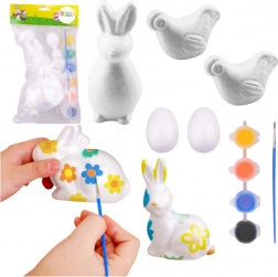 Ensemble de Pâques pour peindre des décorations en polystyrène lapin, œuf et poule