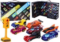 Voitures de course en valisette avec feux de signalisation