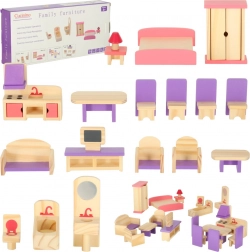 Mobilier en bois pour maison de poupées violet, 19 pièces
