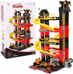 Garage de stationnement à plusieurs niveaux avec ascenseur mobile et 10 petites voitures de course