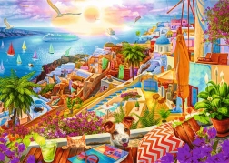 Puzzle TREFL Premium Plus Tea Time – visite de Santorin, 1000 pièces
