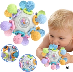 Woopie Baby balle sensorielle 3-en-1 avec anneau de dentition et hochet 6m+ - 1 pièce