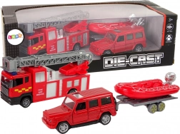 Set de véhicules de pompiers avec bateau pneumatique