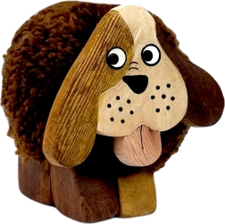Figurine en bois de chien avec pompon XL