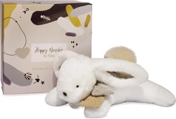 Coffret cadeau – lapin en peluche avec pompon beige 25 cm