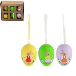 Œufs de Pâques suspendus avec lapin, lot de 6 pièces