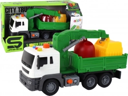 Camion poubelle avec grue, moteur à friction, sons, vert 1:16