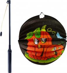 Lanterne en papier citrouille d’Halloween 25 cm avec baguette lumineuse 50 cm