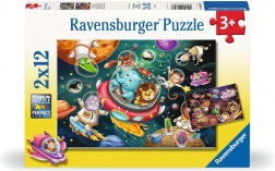 Puzzle Animaux dans l’espace 2x12 pièces Ravensburger