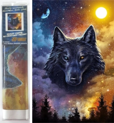 Peinture diamant Loup sombre 30 × 40 cm