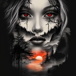 Peinture diamant visage dans un paysage de montagne 30 × 40 cm