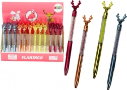 Stylo-bille avec cerf et strass, encre bleue ou noire, pointe 0,7 mm