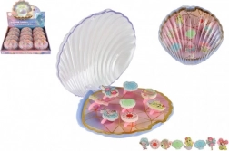 Set de bagues réglables pour enfants avec motifs du monde marin dans une boîte en forme de coquillage
