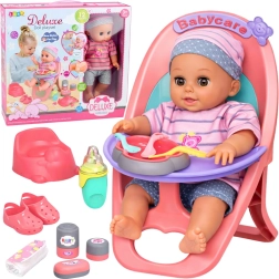 Poupée bébé interactive avec chaise haute et accessoires