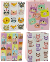 Sac cadeau en papier avec des chats, effet brocart 23 x 18 x 10,5 cm