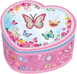 Boîte à musique en forme de cœur avec papillons