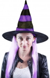 Chapeau de sorcière avec cheveux violets pour adultes