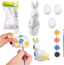 Kit de peinture d'ornements de Pâques en polystyrène Lapin et 3 œufs avec peintures