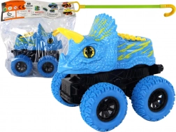 Voiture jouet Triceratops avec roues en caoutchouc bleu