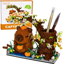 Mini kit de construction capybara avec arbre – organisateur de stylos (1800 pièces)