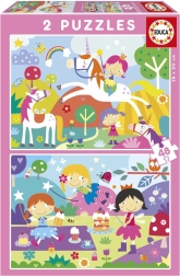 Puzzle Licornes et fées 2×48 pièces
