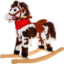 Cheval à bascule en peluche avec effets interactifs, bois et peluche
