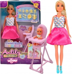 Woopie Royal poupée Lily avec bébé et chaise haute – set d’accessoires