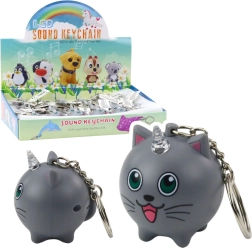 Pendentif chat licorne avec corne LED et son, gris