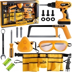 Woopie – set d’outils pour petit bricoleur avec lunettes, visseuse sans fil et ceinture, 16 pièces