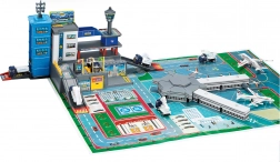 Garage d’aéroport – set avec 4 voitures et un avion, en métal