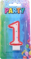 Bougie de fête chiffre 1 rouge à pois