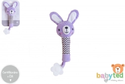 Hochet couineur en peluche et anneau de dentition lapin 25 cm violet