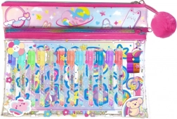 Ensemble coloré avec bloc-notes et stylos