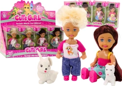 Mini poupée aux cheveux longs avec petit animal en tenue colorée