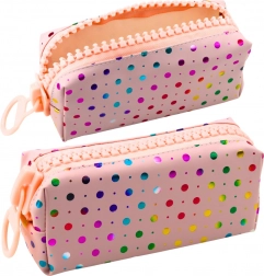 Trousse scolaire Grands pois roses avec grande fermeture éclair