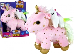 Licorne en peluche avec berceuse, rose avec petites étoiles dorées
