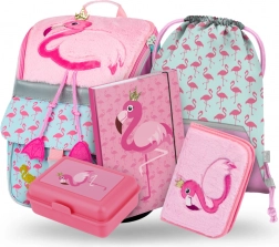 Ensemble scolaire Zippy Flamant rose : cartable, trousse, sac, chemises, boîte
