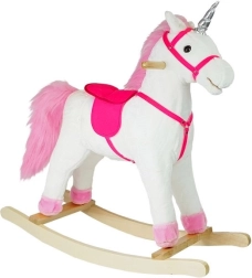 Cheval à bascule blanc et rose avec sons - licorne 74 cm