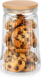 Bocal en verre nervuré avec couvercle en bambou et joint 1 l