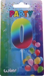 Bougie de fête chiffre 0 arc-en-ciel