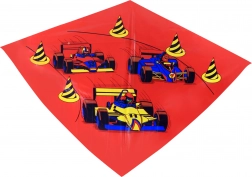Cerf-volant coloré avec motif de voitures de course